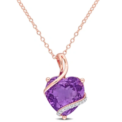 Amour 6 1/2 Ct Tgw Amethyst And Diamond Accent Heart Pendant With Chain In Rose Plated Sterling Silv In Purple