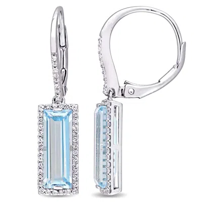 Amour Swiss Bleu Topaz And Diamond Drop Earrings Jms004339 In Blue / Silver / White