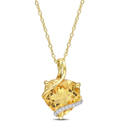 Amour 6 1/2 Ct Tgw Citrine And Diamond Accent Heart Wrapped Pendant With Chain In Yellow Plated Ster