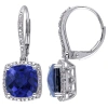 AMOUR AMOUR 6 1/2 CT TGW CREATED BLUE SAPPHIRE AND 1/5 CT TW DIAMOND LEVERBACK HALO EARRINGS IN STERLING S