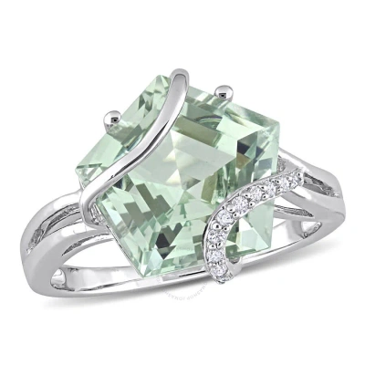 Amour 6 1/2 Ct Tgw Green Quartz And Diamond Accent Swirl Ring In Sterling Silver
