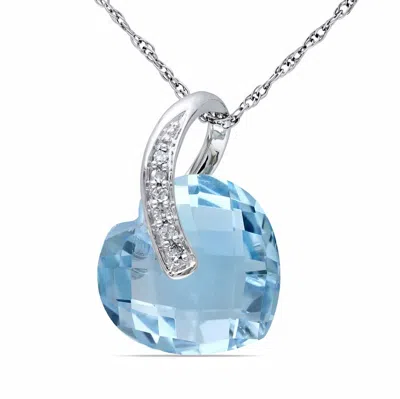 Amour Diamond And Blue Topaz 10k White Gold Necklace Jms002676 In Blue / Gold / White