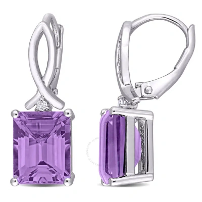 Amour 6 1/2 Ct Tgw Octagon Amethyst And White Topaz Leverback Earrings In Sterling Silver