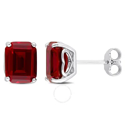 Amour 6 1/2 Ct Tgw Octagon Created Ruby Stud Earrings In Sterling Silver In Metallic