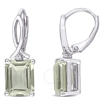 Amour 6 1/2 Ct Tgw Octagon Green Quartz And White Topaz Leverback Earrings In Sterling Silver