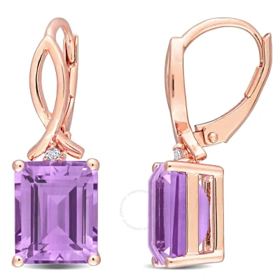 Amour 6 1/3 Ct Tgw Octagon Rose De France And White Topaz Leverback Earrings In Rose Plated Sterling In Gold