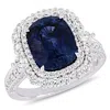 AMOUR AMOUR 6 1/4 CT TGW BLUE SAPPHIRE AND 1 2/5 CT TW DIAMOND VINTAGE HALO RING IN 14K WHITE GOLD