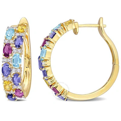 Amour 6 1/6 Ct Tgw Rhodolite Iolite Citrine Swiss-blue Topaz White Topaz Earrings In Yellow Plated S