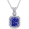 Amour 6 2/5 Ct Tgw Cushion Cut Simulated Tanzanite And Created White Sapphire Halo Pendant With Chai In White
