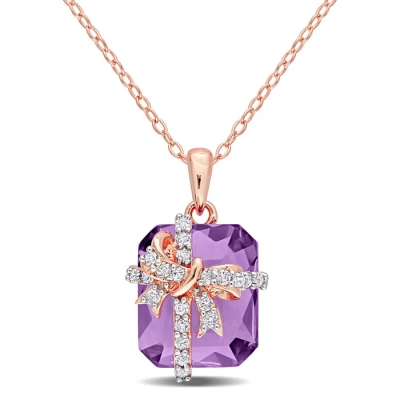 Amour 6 3/4 Ct Tgw Amethyst And White Topaz Pendant With Chain In Rose Plated Sterling Silver In Purple