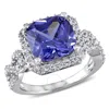 Amour 6 3/4 Ct Tgw Cushion Cut Simulated Tanzanite And Created White Sapphire Halo Ring In Sterling In White