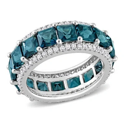 Pre-owned Amour 6 3/4 Ct Tgw London Blue Topaz And 5/8 Ct Tw Diamond Square Eternity Ring In White
