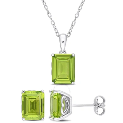 Amour 6 4/5 Ct Tgw Emerald-cut And Octagon Peridot 2-piece Set Of Pendant With Chain And Earrings In In Green
