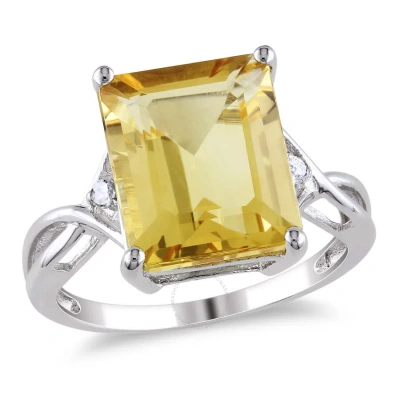 AMOUR AMOUR 6 5/8 CT TGW EMERALD CUT CITRINE AND WHITE TOPAZ RING IN STERLING SILVER