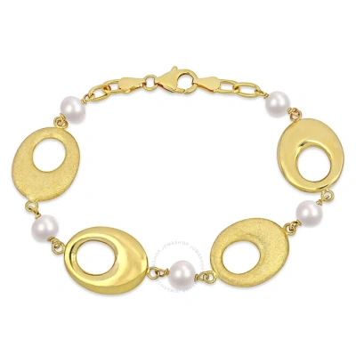 Amour 6-7mm Cultured Freshwater Pearl Oval Link Bracelet In Yellow Plated Sterling Silver