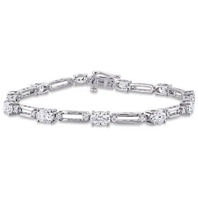Pre-owned Amour 6 Ct Dew Created Moissanite Station Bracelet In Sterling Silver In White