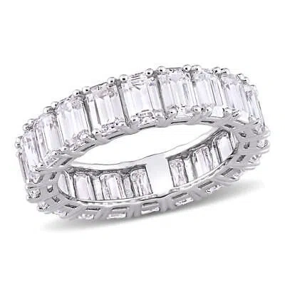 Pre-owned Amour 6 Ct Dew Emerald Cut Created Moissanite Eternity Ring In 14k White Gold