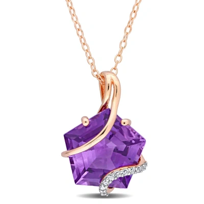 Amour 6 Ct Tgw Amethyst And Diamond Accent Wrapped Pendant With Chain In Rose Plated Sterling Silver In Purple
