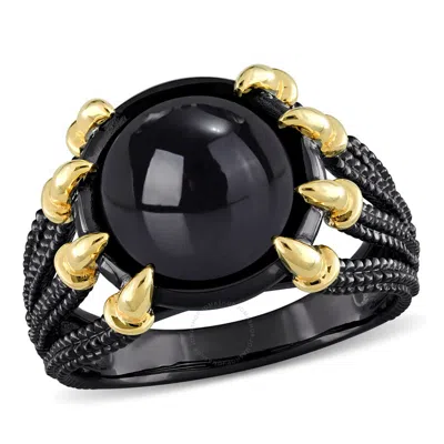 Amour 6 Ct Tgw Black Agate Fashion Ring Yellow Silver Black Rhodium Plated In Two Tone