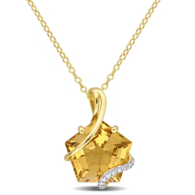 Amour 6 Ct Tgw Citrine And Diamond Accent Wrapped Pendant W+d97:d100ith Chain In Yellow Plated Sterl