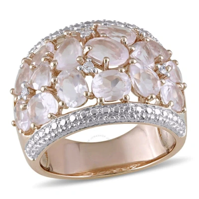 Amour 6 Ct Tgw Rose Quartz And Diamond Accent Floral Ring In Rose Plated Sterling Silver In Pink