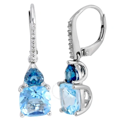 Amour 6 Ct Tgw Sky-blue And London-blue Topaz Leverback Earrings With Diamonds In Sterling Silver