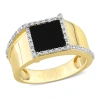 AMOUR AMOUR 6 CT TGW SQUARE BLACK ONYX AND 1/10 CT TDW DIAMOND MEN'S RING IN 10K YELLOW GOLD