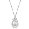 AMOUR AMOUR 6.5-7MM FRESHWATER CULTURED PEARL AND DIAMOND ACCENT SWIRL PENDANT WITH CHAIN IN STERLING SILV
