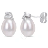 AMOUR AMOUR 6.5-7MM FRESHWATER CULTURED PEARL AND DIAMOND ACCENT SWIRL STUD EARRINGS IN STERLING SILVER