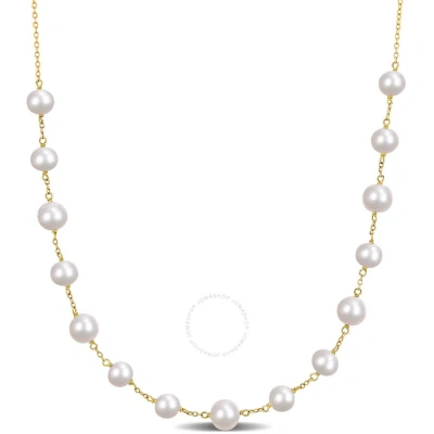 Amour 6.5-8.5 Mm Cultured Freshwater Pearl Tin Cup Necklace In 18k Gold Plated Sterling Silver In Yellow