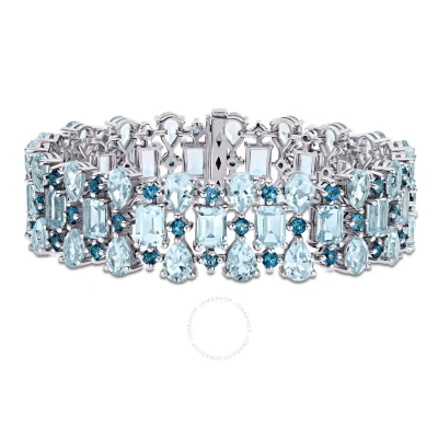 Amour 63 1/10 Ct Tgw London & Sky Blue Topaz Cuff Bracelet In Sterling Silver In White