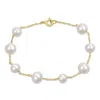 Amour 6.5-8.5 Mm Cultured Freshwater Pearl Station Bracelet In Yellow Plated Sterling Silver In Yellow