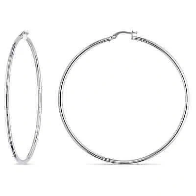 Pre-owned Amour 65 Mm Hoop Earrings In 10k White Gold In Check Description