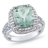 AMOUR AMOUR 6CT TGW CUSHION CUT GREEN QUARTZ AND CREATED WHITE SAPPHIRE DOUBLE HALO RING IN STERLING SILVE