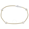 AMOUR AMOUR 6MM BALL STATION CHAIN ANKLET WITH 2-TONE YELLOW AND WHITE IN STERLING SILVER - 9 IN.