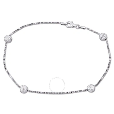 Amour 6mm Ball Station Chain Anklet With Sterling Silver Lobster Clasp - 9 In. In Metallic