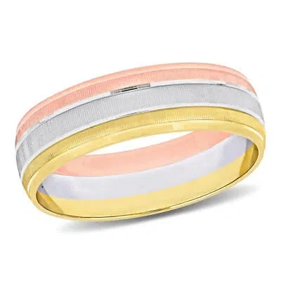 Pre-owned Amour 6mm Brushed Finish Wedding Band In 14k 3-tone Rose, White, And Yellow Gold
