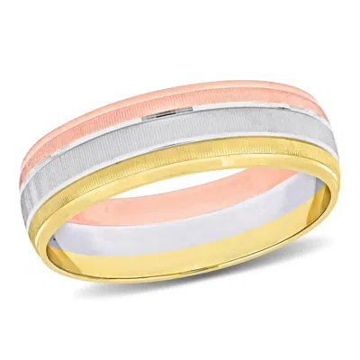 Amour 6mm Brushed Finish Wedding Band In 14k 3-tone Rose In ["yellow","pink","white","gold Tone"]