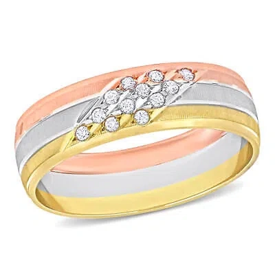 Pre-owned Amour 6mm Cubic Zirconia Matte Three Row Wedding Band In 14k 3-tone Rose, In Multi