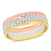 AMOUR AMOUR 6MM CUBIC ZIRCONIA MATTE THREE ROW WEDDING BAND IN 14K 3-TONE ROSE