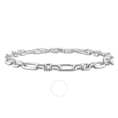 Amour 6mm Diamond Cut Figaro Chain Bracelet In Sterling Silver In White