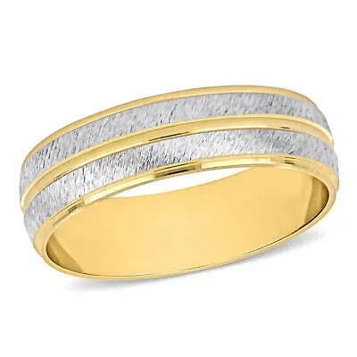 Pre-owned Amour 6mm Double Row Wedding Band In 14k 2-tone Matte And Yellow And White Gold
