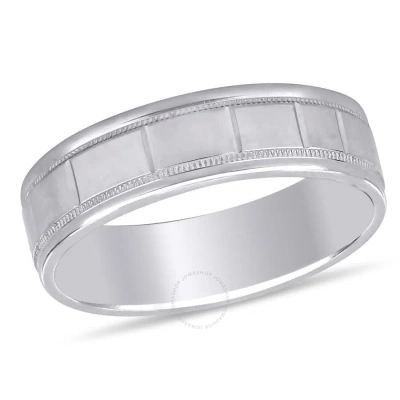 Amour 6mm Men's Striped Wedding Band In 10k White Gold In Metallic