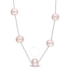 AMOUR AMOUR 7 - 8 MM PINK CULTURED FRESHWATER PEARL TIN CUP NECKLACE ON 10K WHITE GOLD