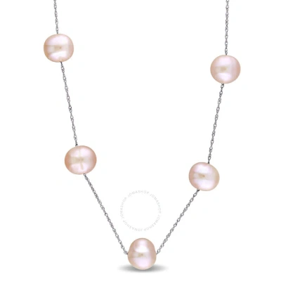 Amour 7 - 8 Mm Pink Cultured Freshwater Pearl Tin Cup Necklace On 10k White Gold