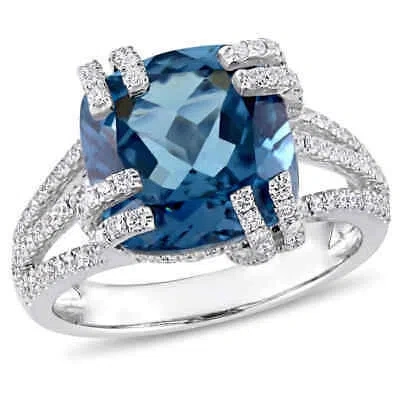 Pre-owned Amour 7 1/3 Ct Tgw London Blue Topaz And 3/4 Ct Tw Diamond Cocktail Ring In 14k In White