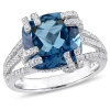 AMOUR AMOUR 7 1/3 CT TGW LONDON BLUE TOPAZ AND 3/4 CT TW DIAMOND COCKTAIL RING IN 14K WHITE GOLD