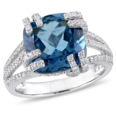 Amour 7 1/3 Ct Tgw London Blue Topaz And 3/4 Ct Tw Diamond Cocktail Ring In 14k White Gold
