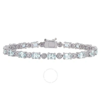Amour 7-1/5 Ct Tgw Aquamarine And Diamond Accent Tennis Bracelet In Sterling Silver In White