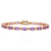 Amour 7-1/5 Ct Tgw Oval-cut Amethyst And Diamond Accent Tennis Bracelet In Rose Plated Sterling Silv In Two Tone  / Amethyst / Rose / Silver